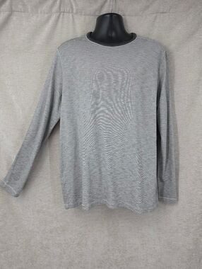 Tommy Bahama Black White Heathered Stripe Long Sleeve Crewneck Shirt Tee Tshirt